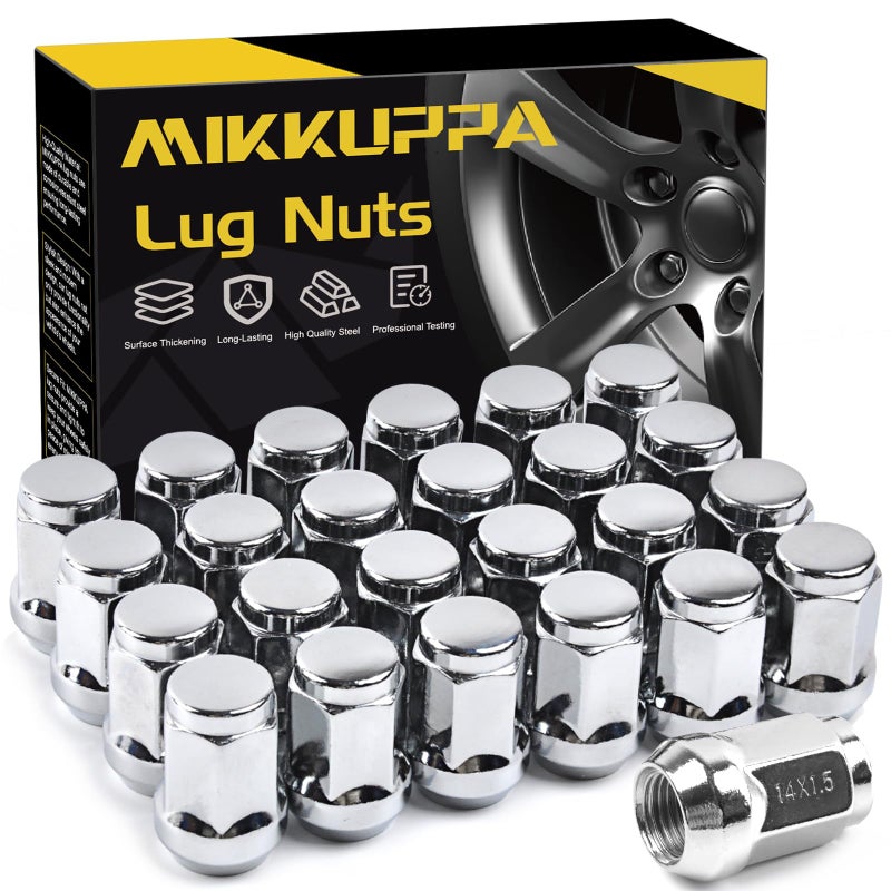 MIKKUPPA 24PCS M14x1.5 Lug Nuts - Chrome1.4 35mm Length, 0.87 "" (22mm) Wide Short Style Tire Nuts, Replacement for 1995-1999 Chevy Silverado 1500, 2010-2022 Camaro Aftermarket Wheel - Image 1